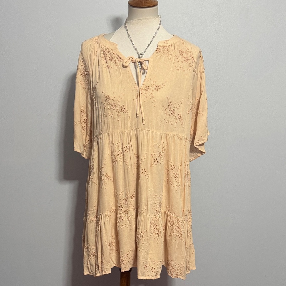 By Together Peach Eyelet Tiered Mini Dress